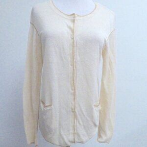 Cop Copine linen knit cardigan sweater pockets cream gold metallic S